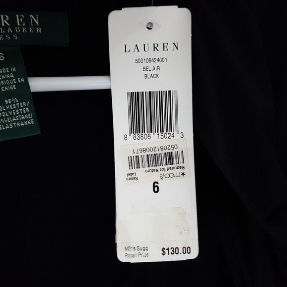 NEW Lauren Ralph Lauren Belair Ruched Sheath Dress Plunge Neck Solid Black - Picture 2 of 4